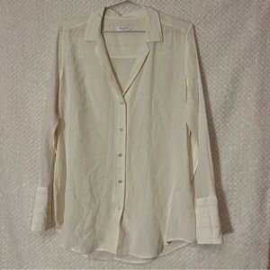Equipment Femme Blouse Ivory Silk Yellow Stripe Button Up Top Womens Large